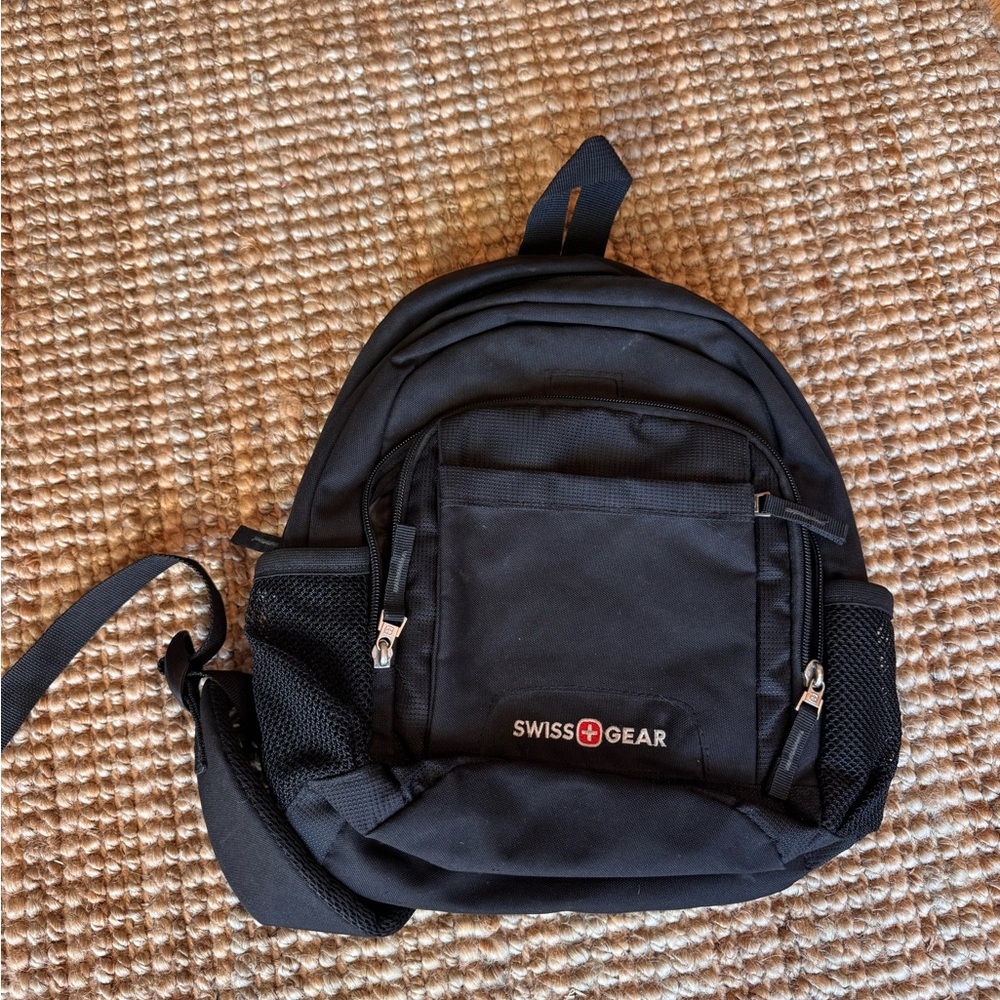 SwissGear Black Compact Everyday Backpack with Red Logo